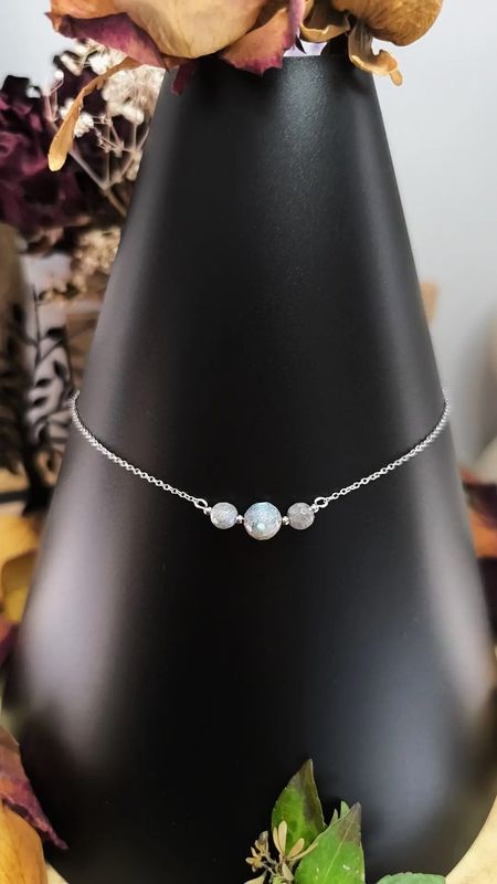 Collier " Séléné " en Labradorite et Acier Inoxydable Argenté