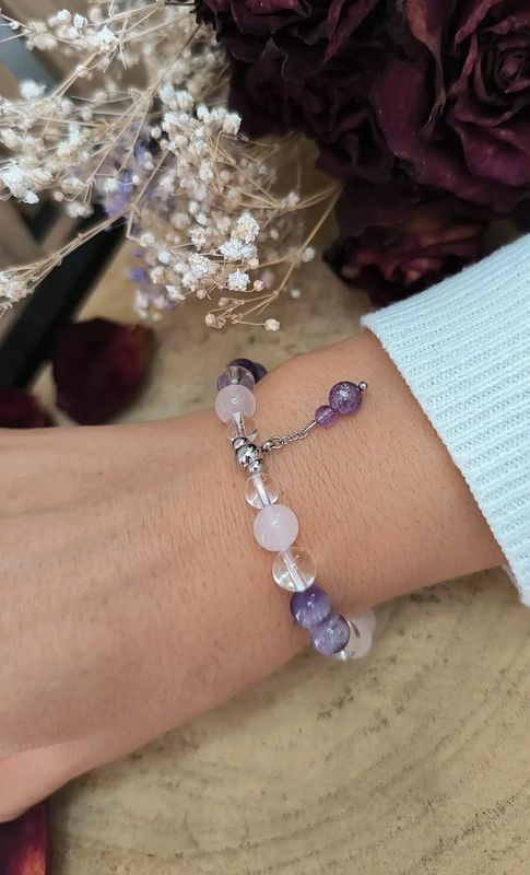 Bracelet "Triangle d'Or" - Améthyste - Cristal de Roche - Quartz Rose