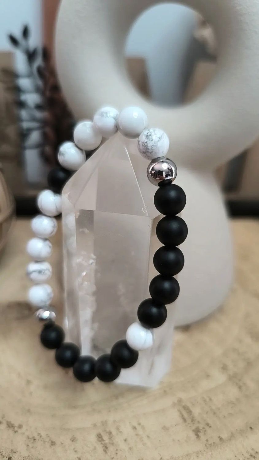 Bracelet "Yin et Yang" - Howlite et Onyx / Pour Lui