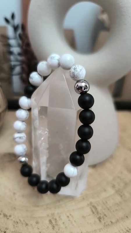 Bracelet "Yin et Yang" - Howlite et Onyx / Pour Lui