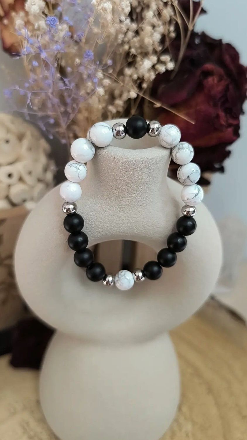 Bracelet "Yin et Yang" - Howlite et Onyx / Pour Elle