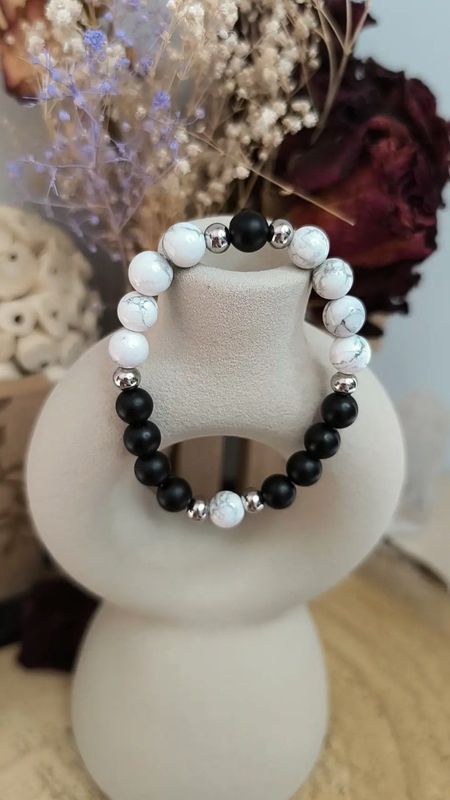 Bracelet "Yin et Yang" - Howlite et Onyx / Pour Elle