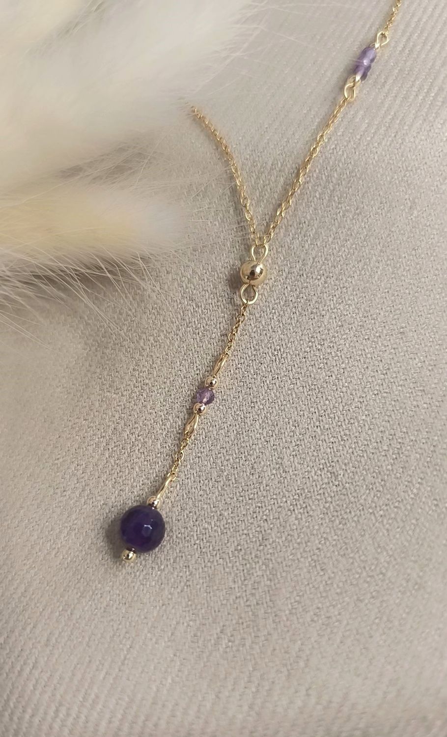 Collier en Y "Aurore" -  Améthyste et acier inoxydable doré