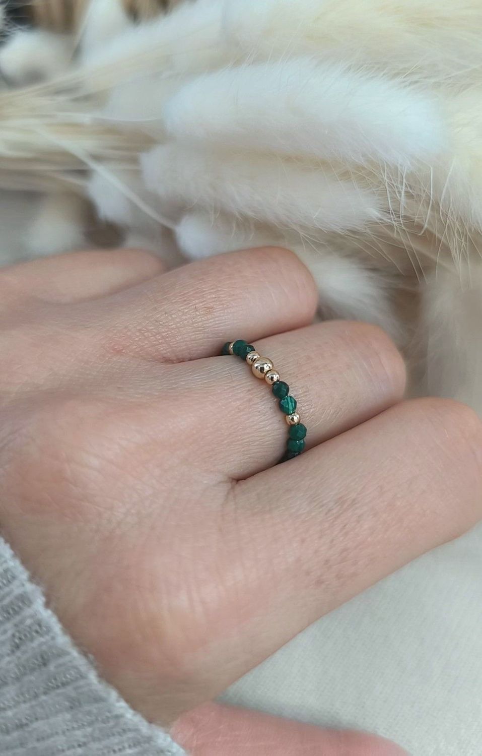 Bague "Maia" en Malachite et Or laminé (Gold Filled) - Disponible en Or laminé (Gold Filled) ou Argent 925