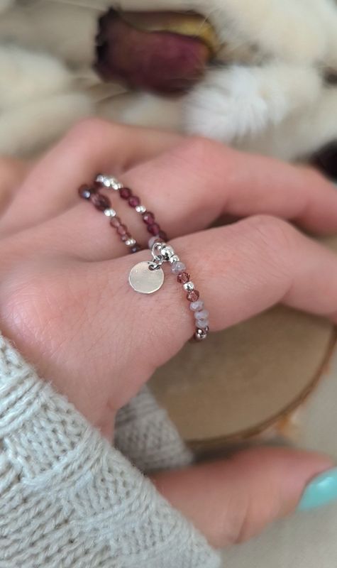 Bague "Hélyna" Perles en verre Violette - Disponible en Or laminé ou Argent 925