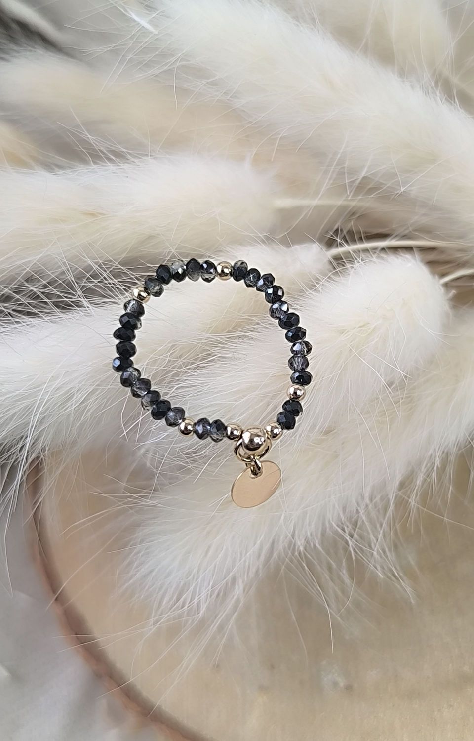 Bague "Hélyna" Perles en verre Noir - Disponible en Or laminé ou Argent 925