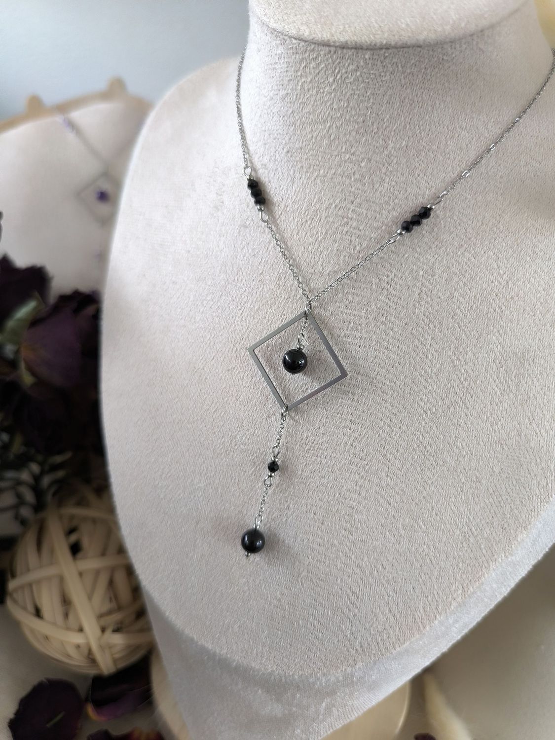 Collier "Arcana" - Tourmaline Noire et Acier inoxydable