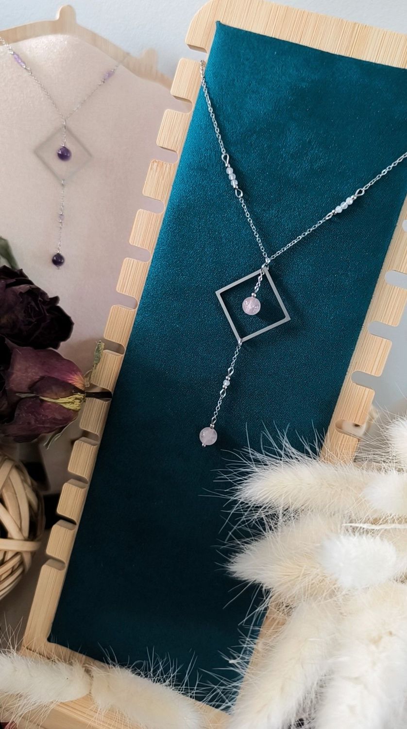Collier "Arcana" - Quartz Rose et Acier inoxydable