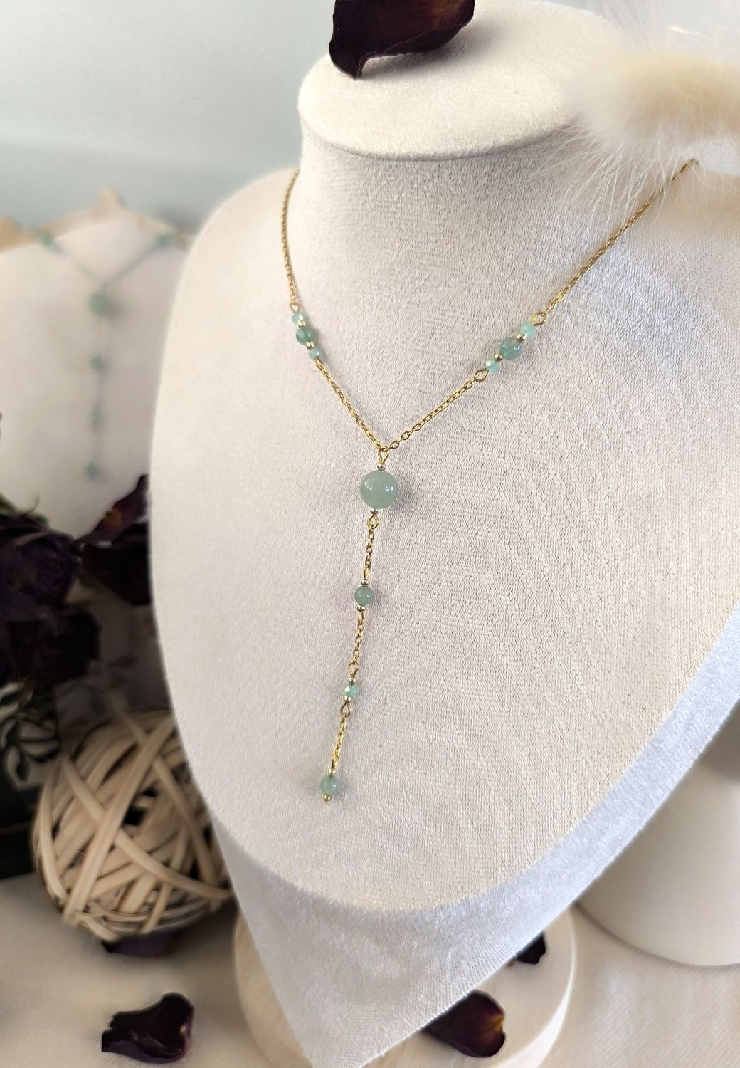 Collier "Astre" - Aventurine et acier inoxydable - Disponible en Doré ou Argenté