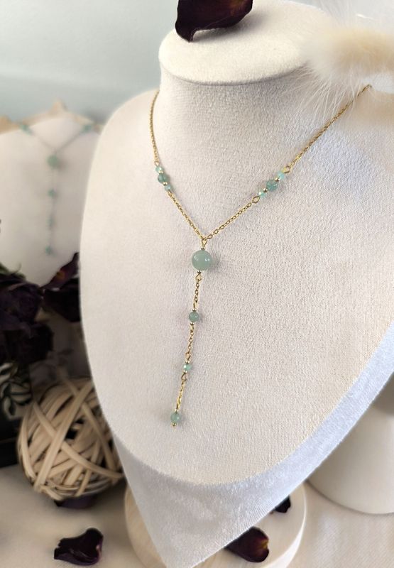 Collier "Astre" - Aventurine et acier inoxydable - Disponible en Doré ou Argenté