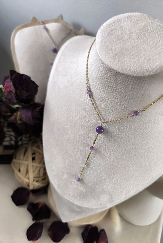 Collier "Astre" - Améthyste et acier inoxydable - Disponible en Doré ou Argenté