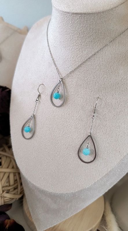 Collier "Larme de Lune" en Amazonite et Acier inoxydable