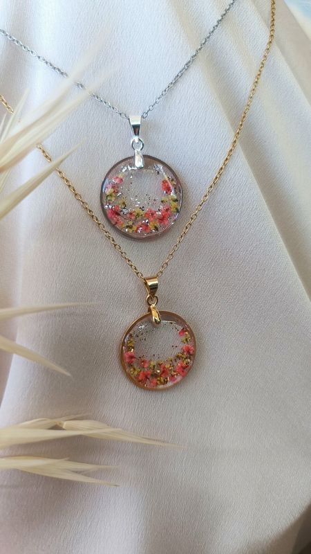 Collier "OSTARA" - Fleurs Roses et Jaunes - Acier Inoxydable Doré ou Argenté