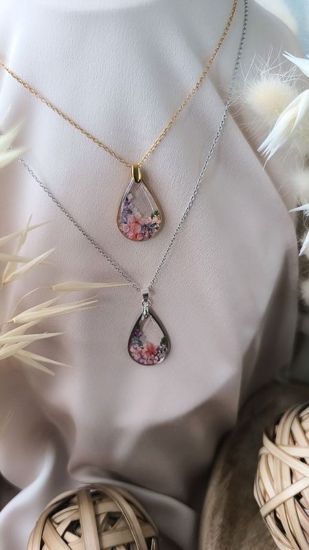 Collier "THÁLIA" - Fleurs Roses et Violettes - Acier Inoxydable Doré ou Argenté