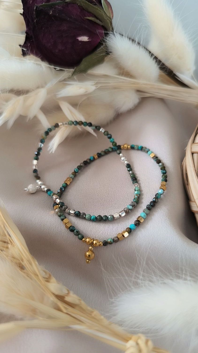 Bracelet " THÉIA " - Turquoise Africaine - Acier doré ou Argent 925