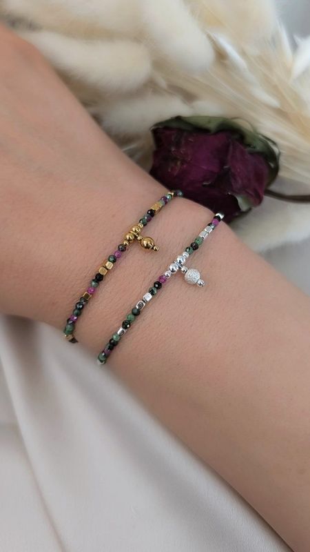 Bracelet " THÉIA " - Rubis Zoïsite - Acier inoxydable doré ou Argent 925