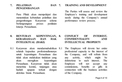 Perjanjian Kerja (Employment Agreement) Template Bilingual - Bahasa Indonesia dan English