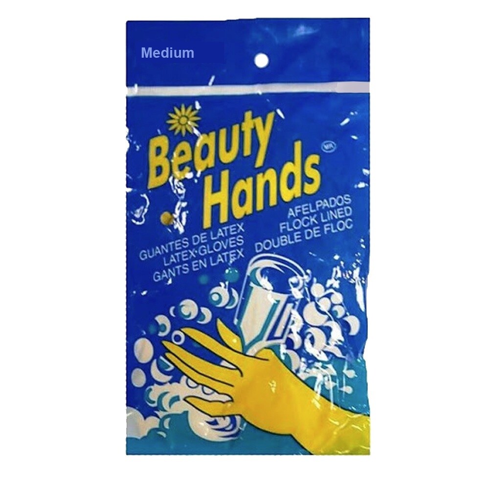 BEAUTY HANDS LATEX GLOVES FLOCK LINED 1 Pair L