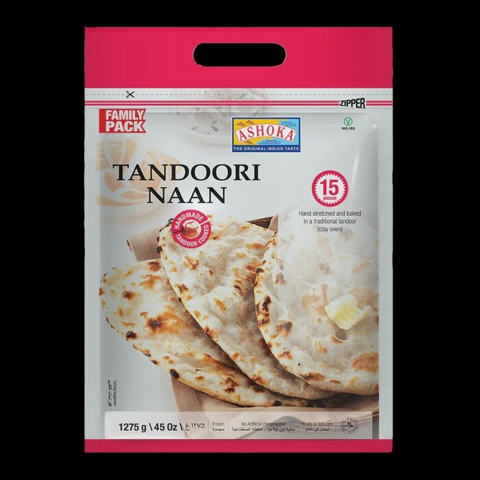 ASHOKA TANDOORI NAAN PLAIN 1275g 15 Pc