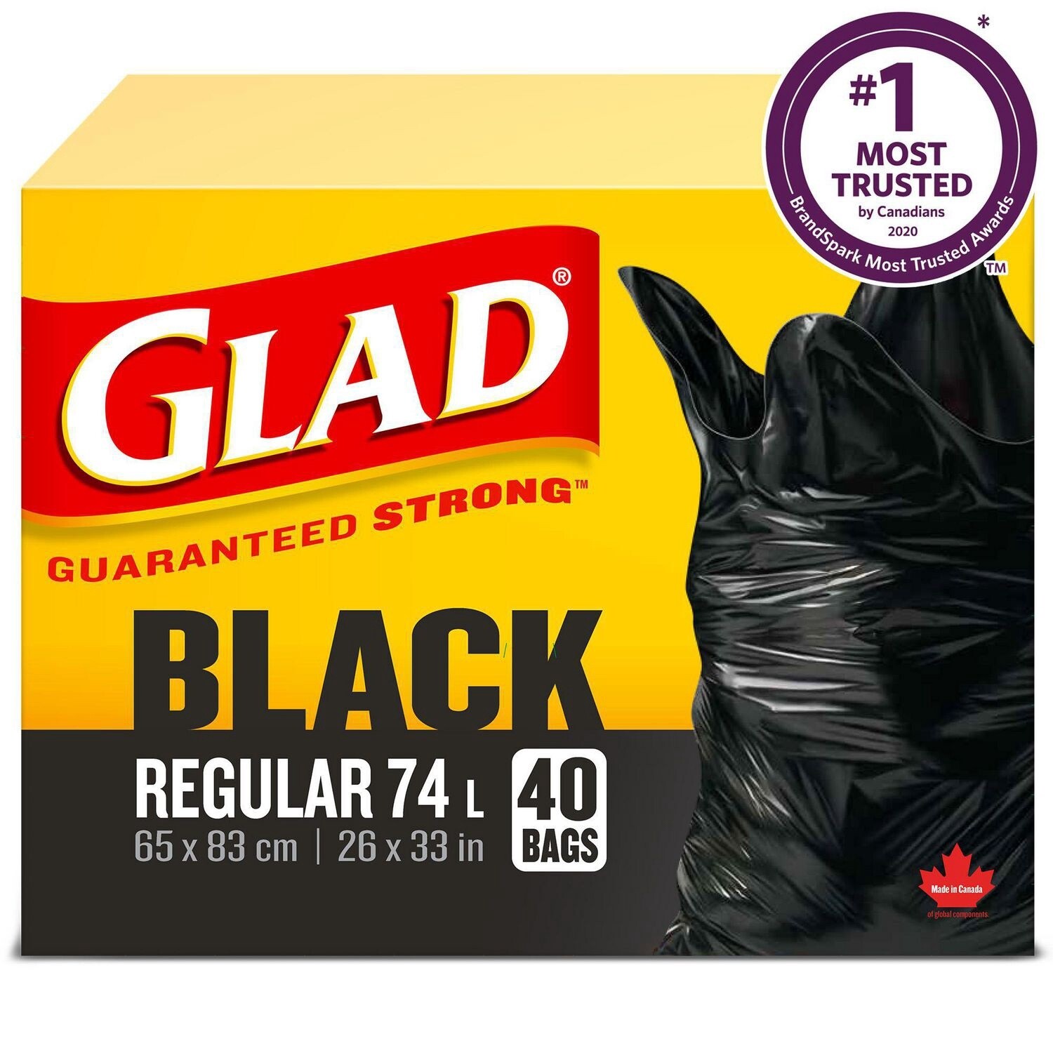 GLAD GARBAGE BAGS REG BLK 74L