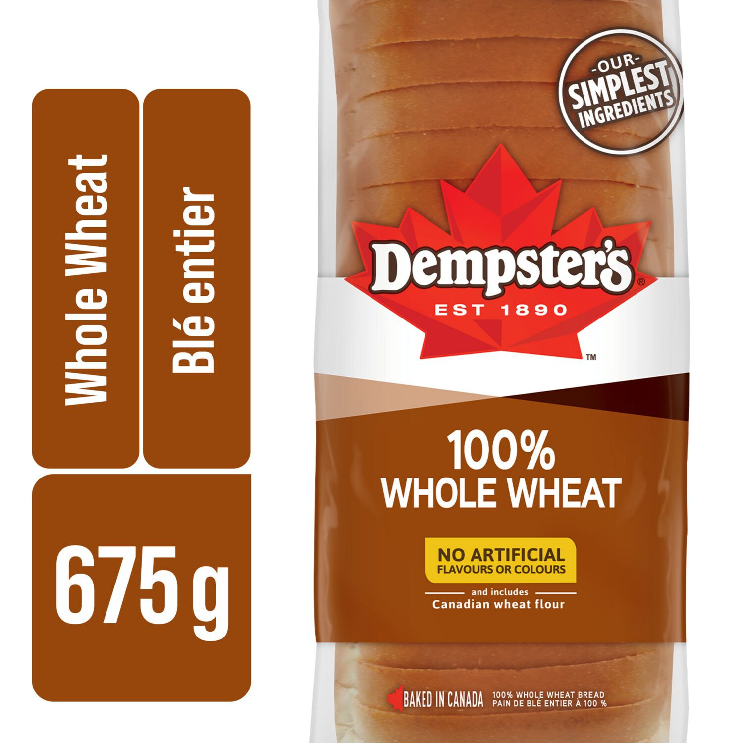 DEMPSTERS 100% WHOLE WHEAT SLICED BREAD 675gr