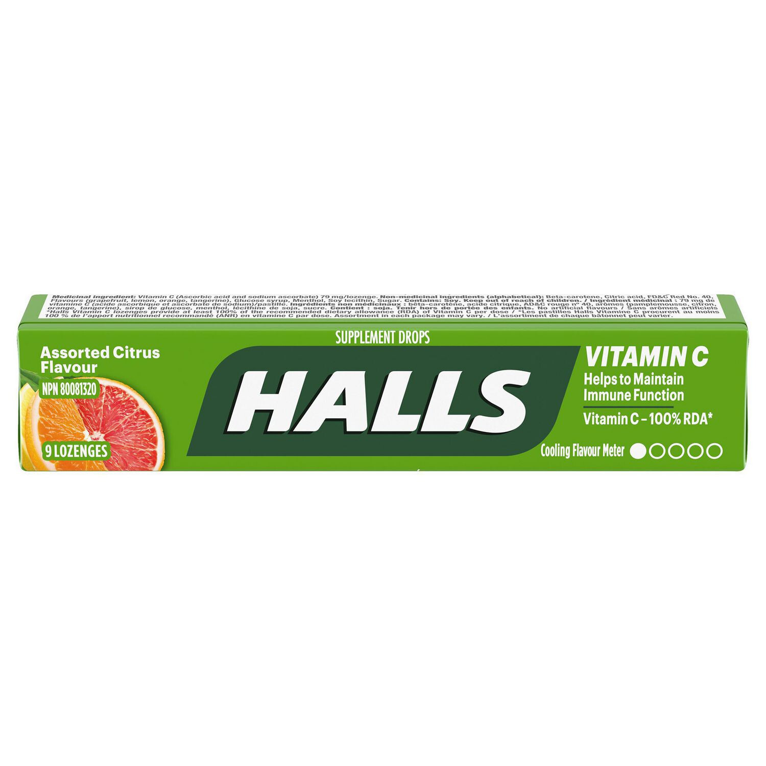 HALLS VITAMIN C ASSORTED CITRUS, 9 LOZENGES