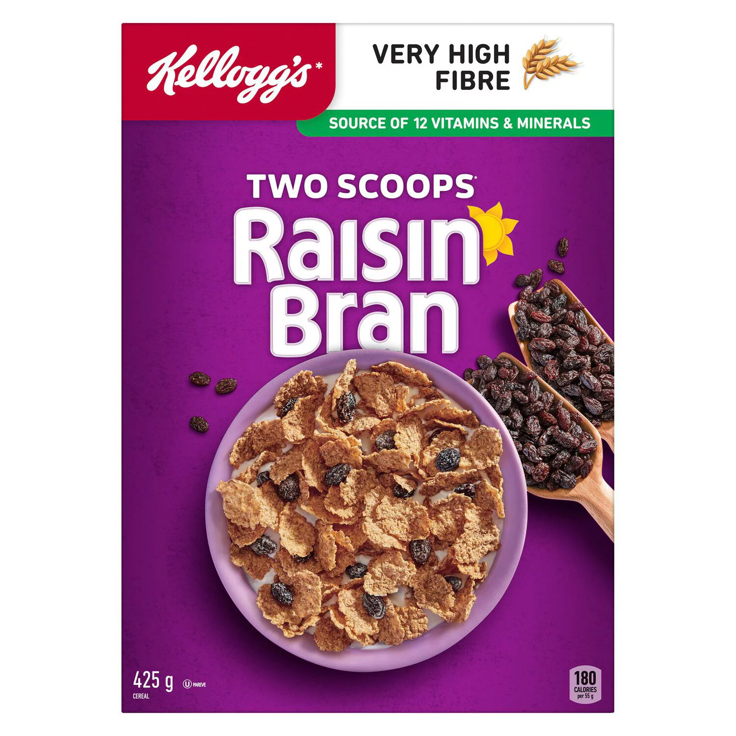 KELLOGG&#39;S TWO SCOOPS RAISIN CEREAL 454g
