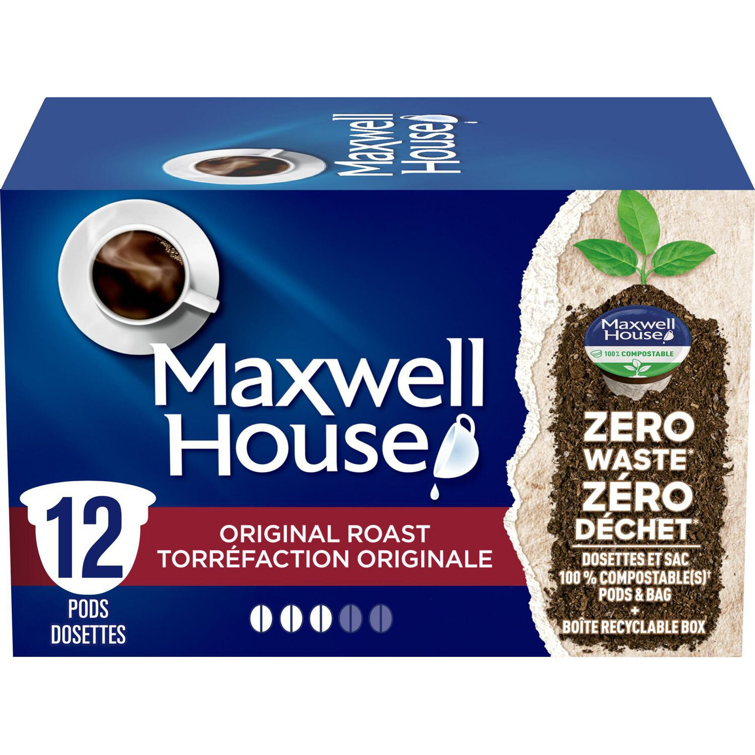Maxwell House Original Roast Coffee 100% Compostable K Cup Coffee Pods, 12 Pods
