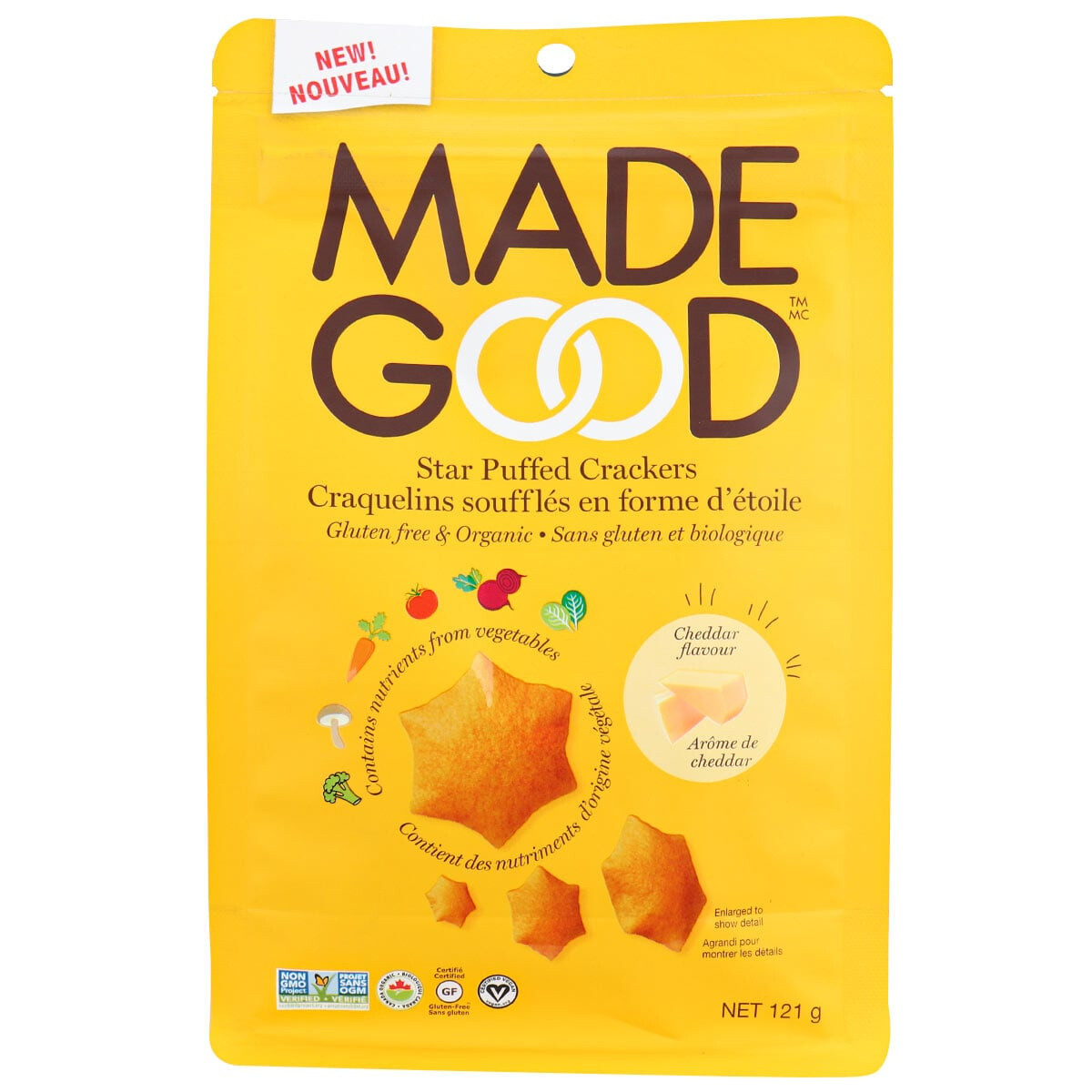 MADE GOOD STAR PUFFED CRACKERS CHEDDAR 121G