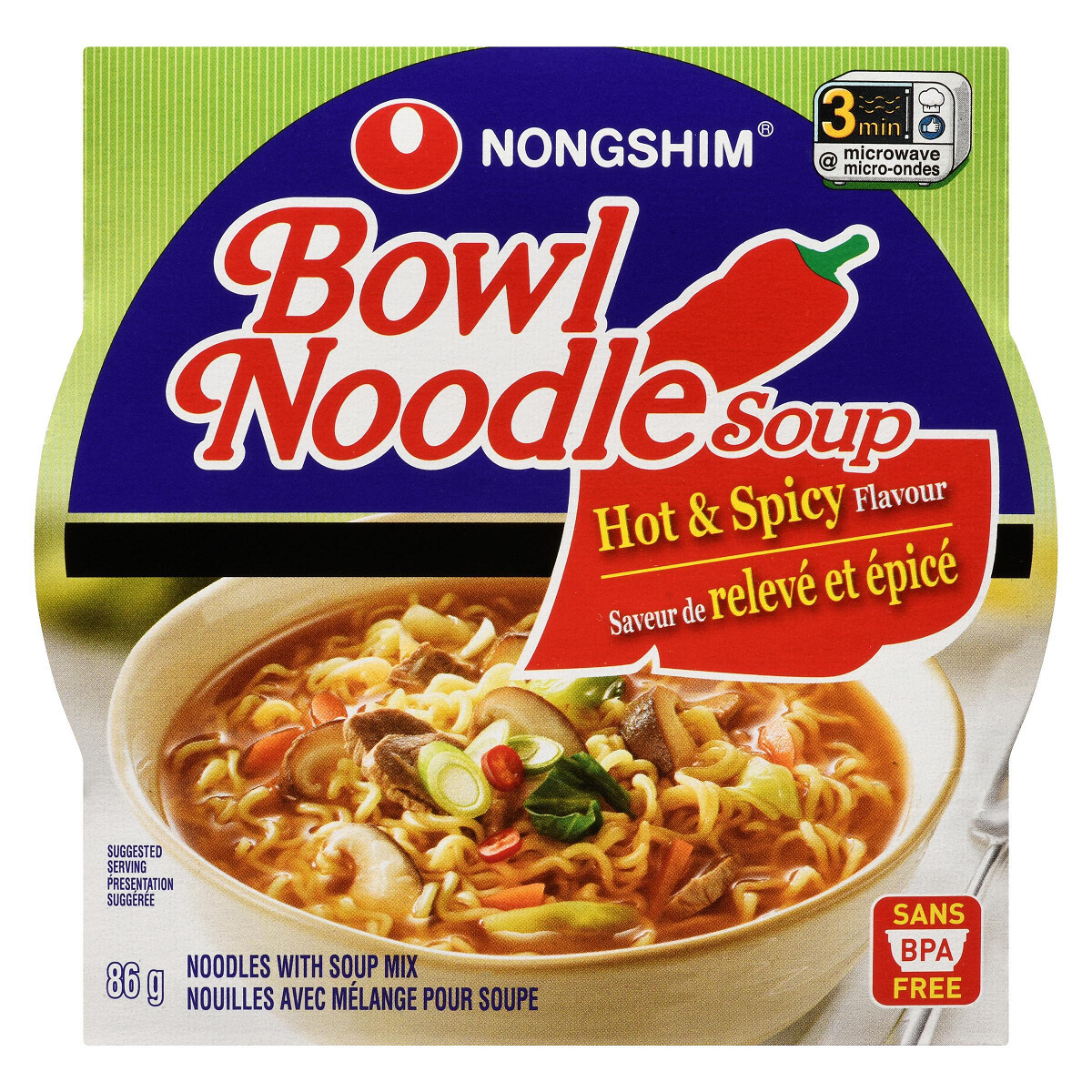 NONGSHIM HOT &amp; SPICY BOWL NOODLE SOUP 86g