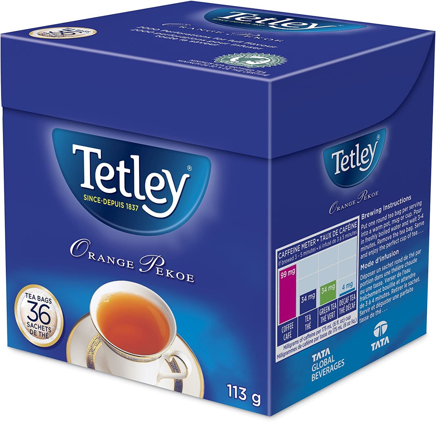 TETLEY ORANGE PEKOE TEA BAGS 36 Sachets (113 g)
