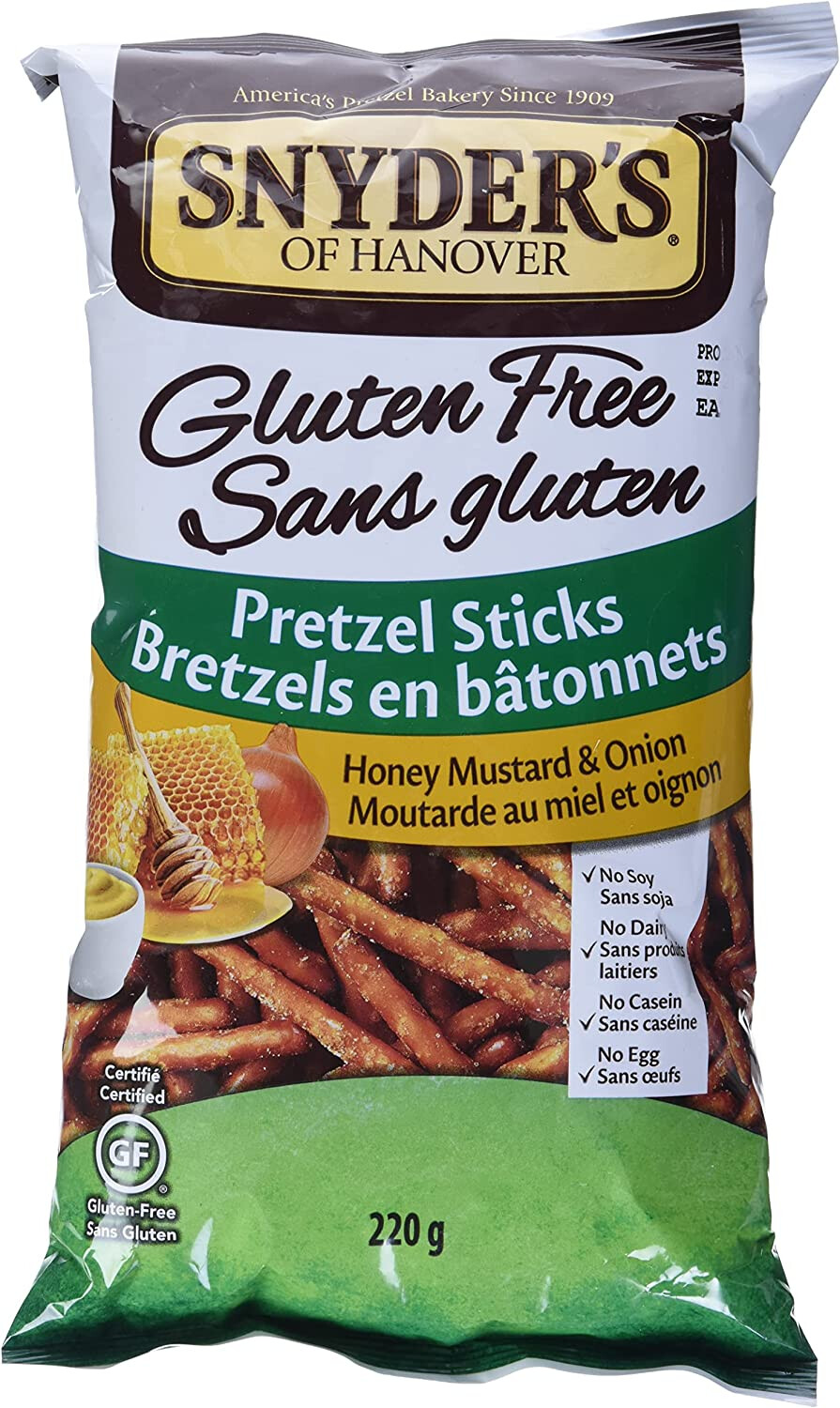 Snyder&#39;s Gluten Free Honey Mustard and Onion Pretzel Sticks, 220g