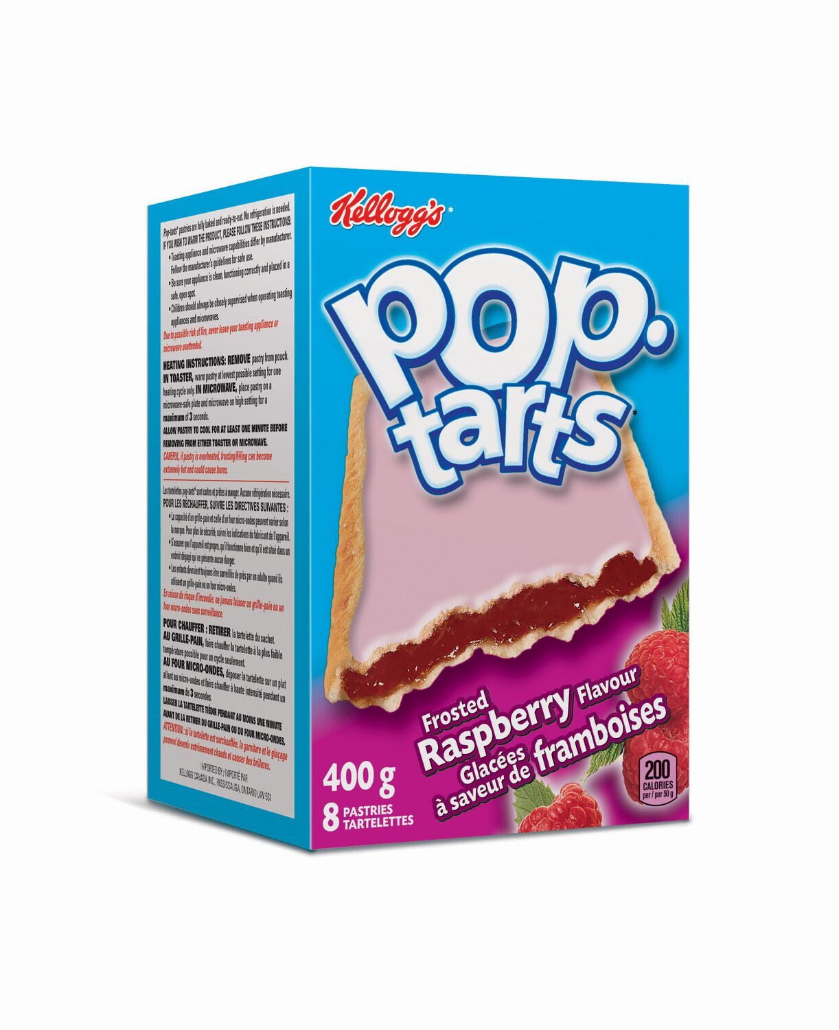 KELLOGG POP-TARTS RASPBERRY FROSTED TOASTER PASTRIES, 384G - 8 PASTRIES