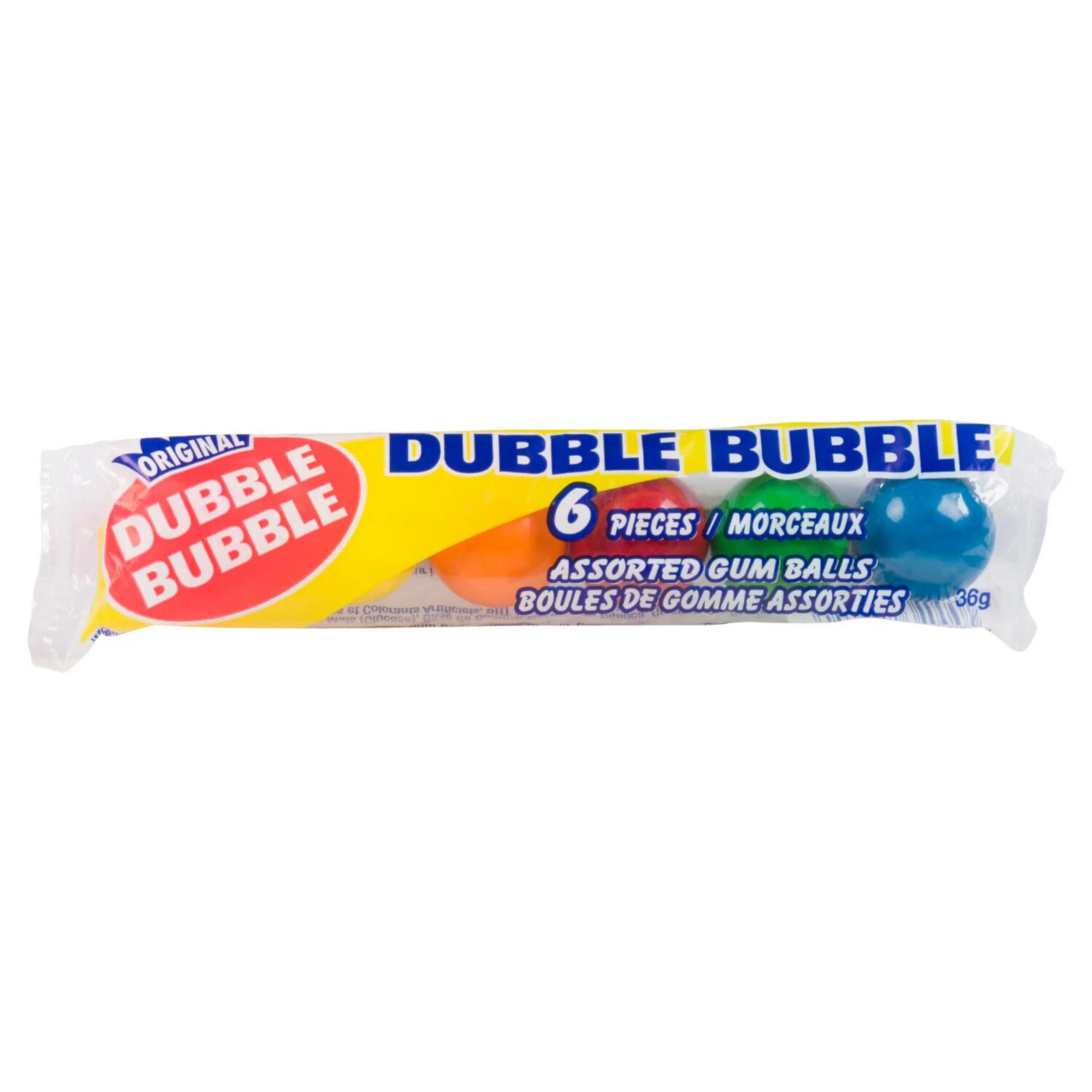 DUBBLE BUBBLE ASSORTED GUM BALLS, 6 PCS, 36G