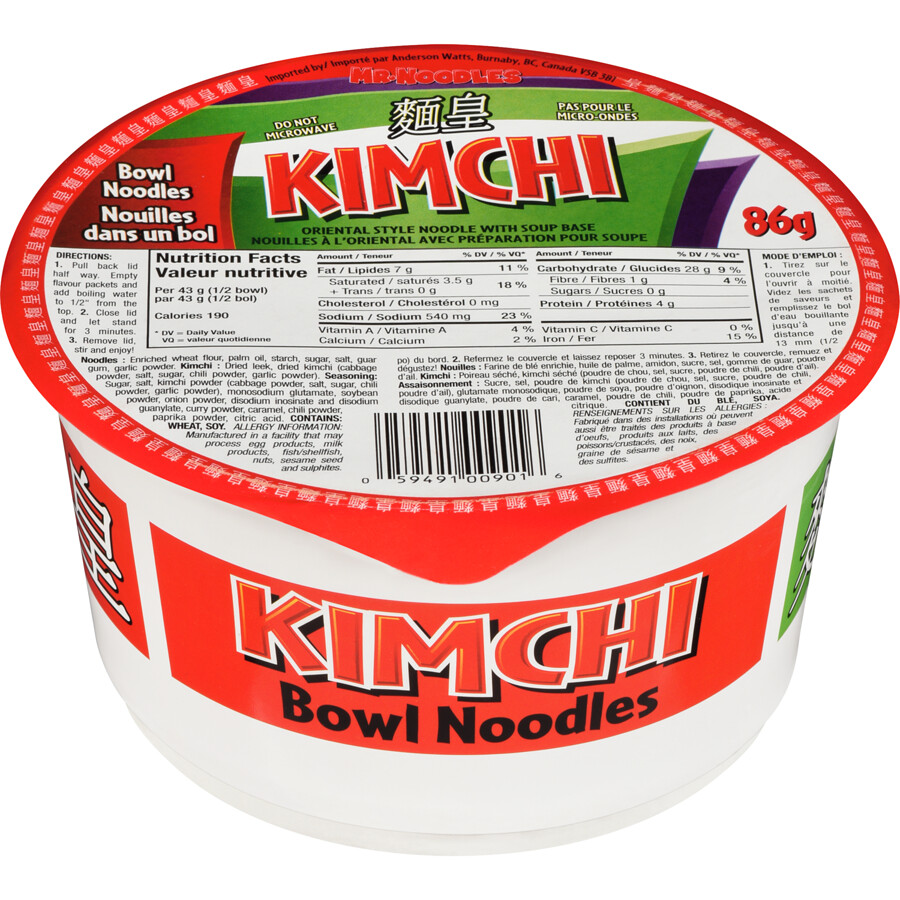MR. NOODLES KIMCHI BOWL NOODLES 86g