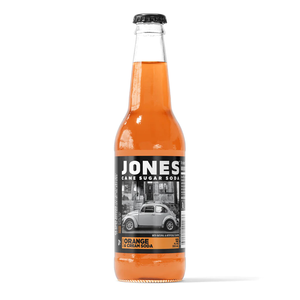 JONES ORANGE &amp; CREAM CANE SUGAR SODA 355ml