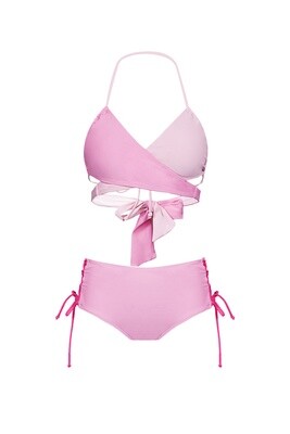 OM6-613 Pink Crossover Halter Bikini