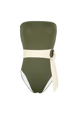 OM81505 Army green tube top one piece with belt