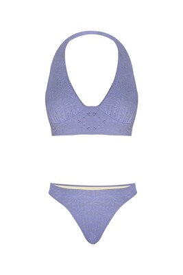 OM220140 Purple Cutout Print Halter Bikini