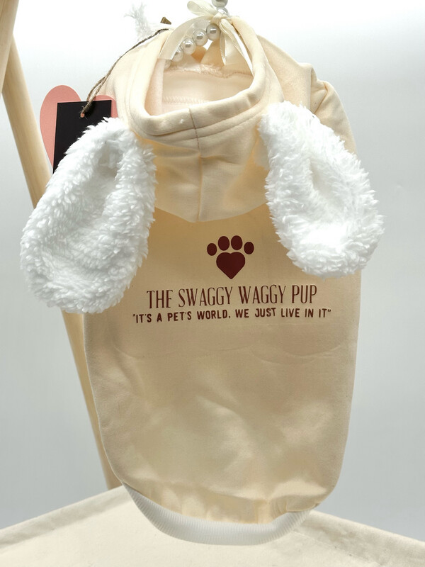 SWP Signature Logo Pup Hoodie with Bunny Ears: "CREAM"