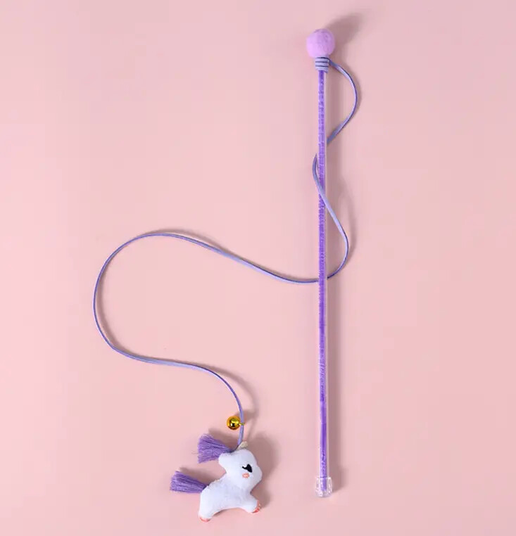 Cat teaser toys on a stick: "PURPLE UNICORN"