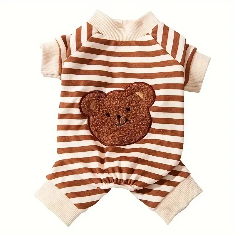 Striped Bear Onesie- Coffee, Size: Small