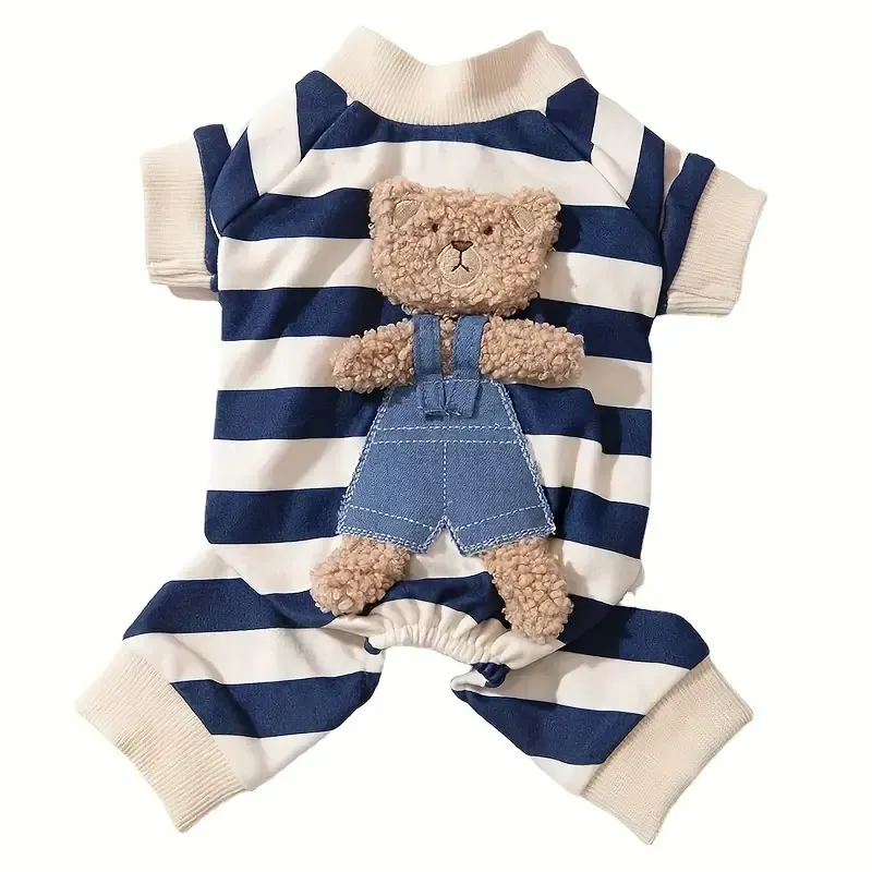 Striped Bear Onesie- Blue