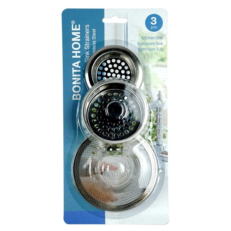 Bonita Home Sink Strainer 3pc 2.83-3.35-4.41in SS