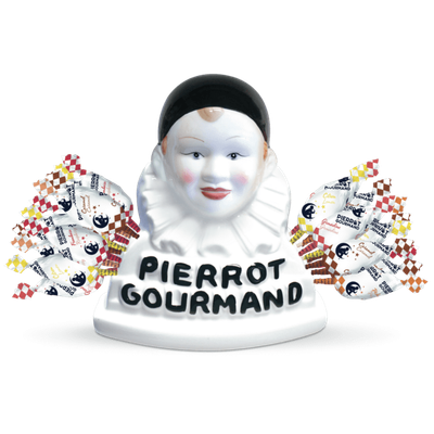Buste porcelaine Pierrot Gourmand porte-sucettes + 40 sucettes