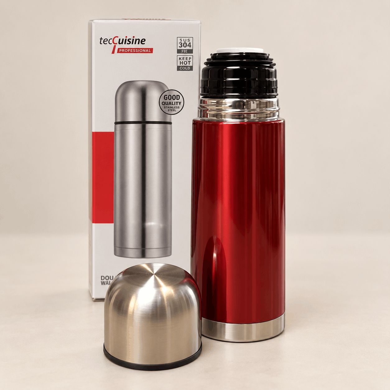 Bouteille gourde Isotherme grise. Boisson chaude pendant 10 heures.