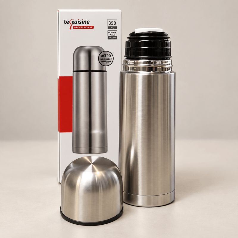 Bouteille gourde Isotherme grise. Boisson chaude pendant 10 heures.