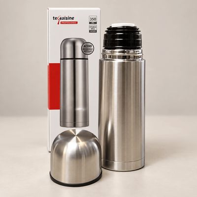 Bouteille gourde Isotherme grise. Boisson chaude pendant 10 heures.