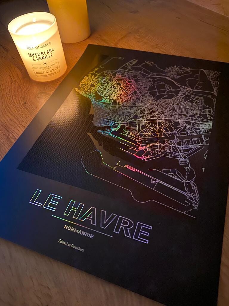Affiche encadrée Carte Holographique Le Havre - Sainte-Adresse
