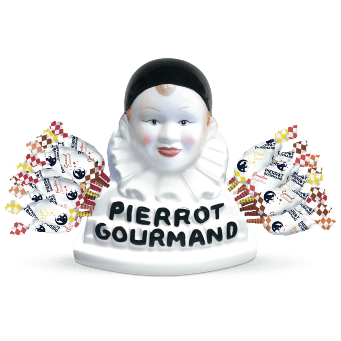 Buste porcelaine Pierrot Gourmand porte-sucettes + 40 sucettes
